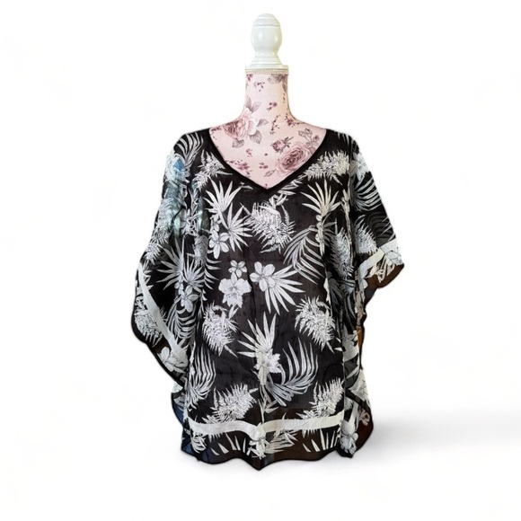 Talbots Botanical Print Silk Poncho - Picture 3 of 5